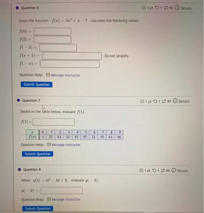 Solved Question 6 B1 pt 199 Details Given the function f(x) | Chegg.com