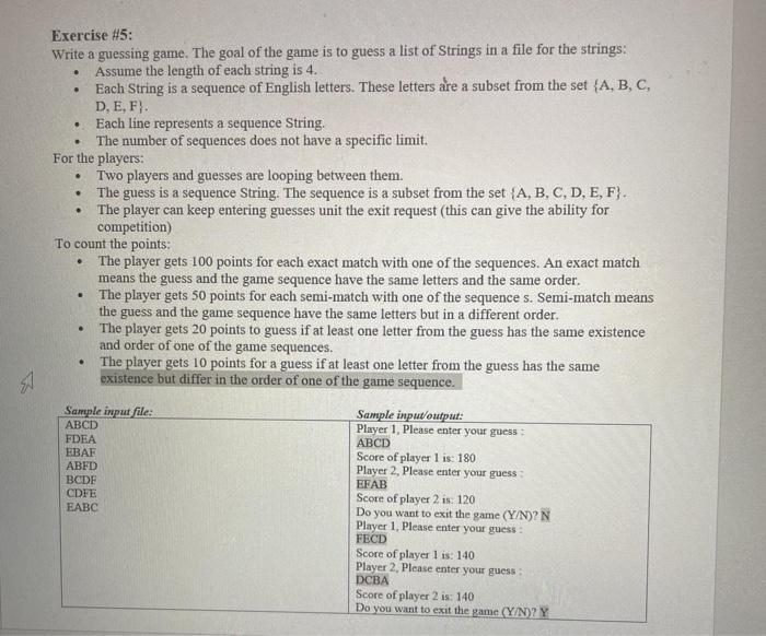Solved . . a . . . Exercise #5: Write a guessing game. The | Chegg.com