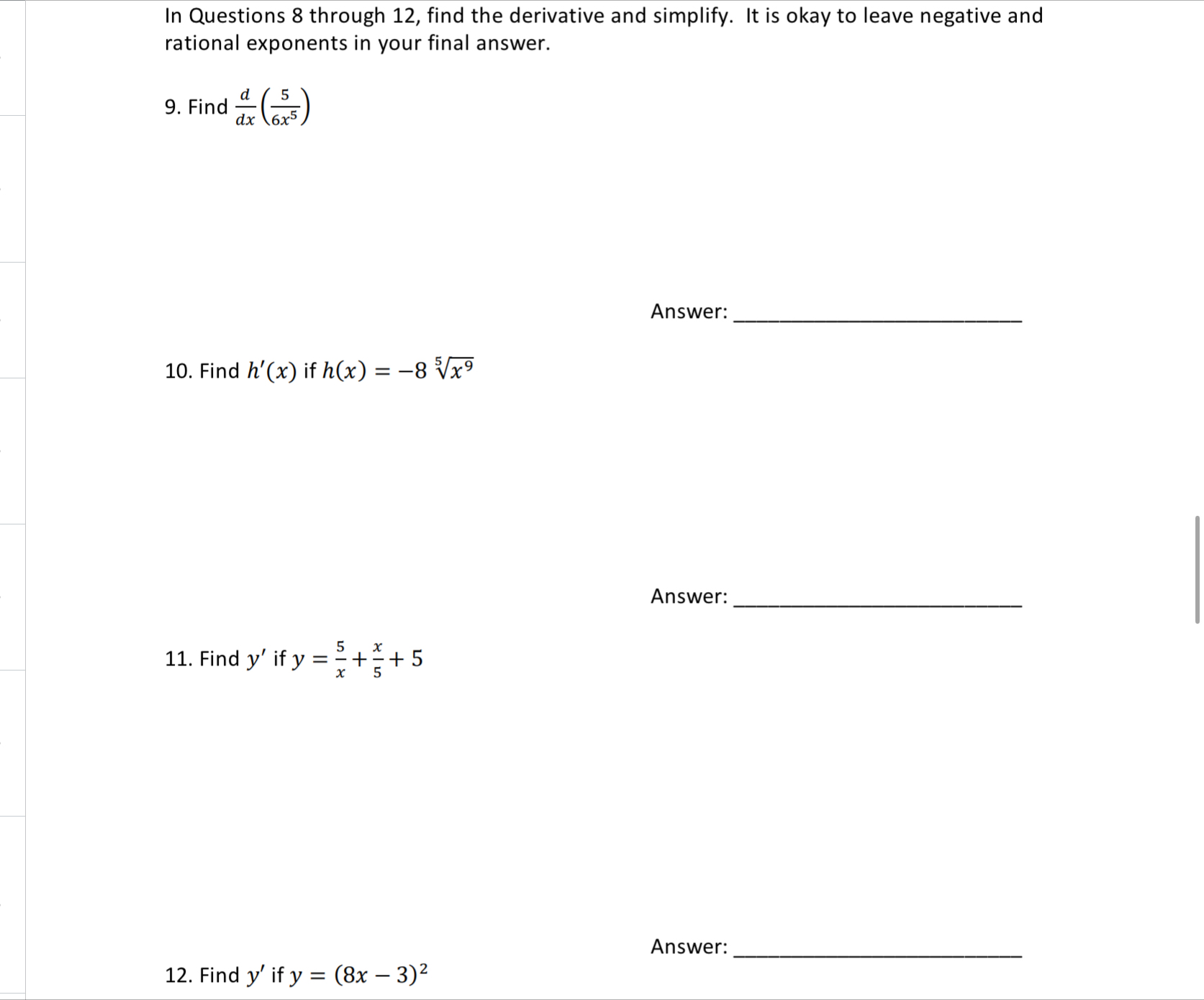 Solved In Questions 8 ﻿through 12 ﻿find The Derivative And