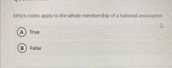 Solved Ethics codes apply to the whole membership of a | Chegg.com