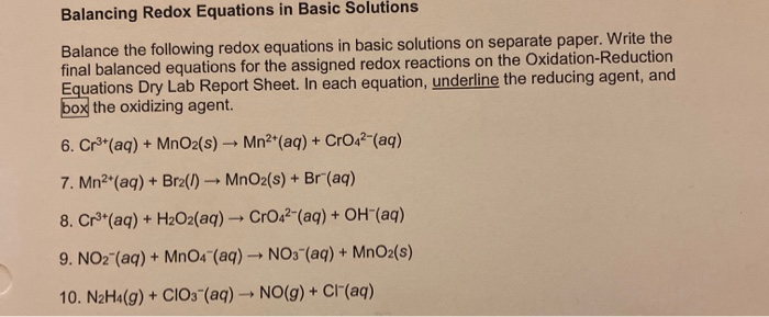 Solved Balancing Redox Equations In Basic Solutions Balance | Chegg.com