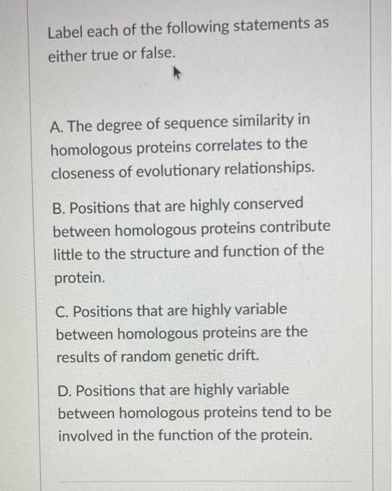 Solved Label each of the following statements as either true | Chegg.com