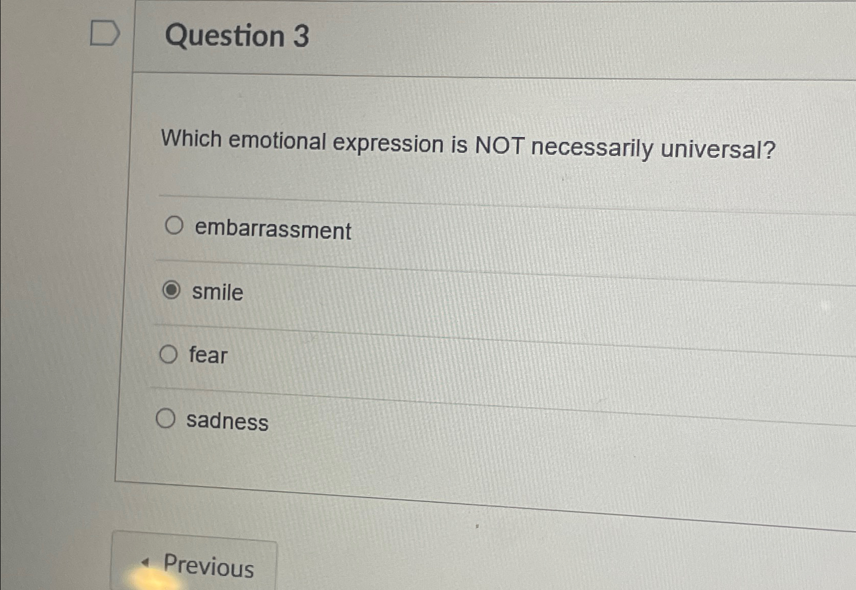 Solved Question 3Which emotional expression is NOT | Chegg.com