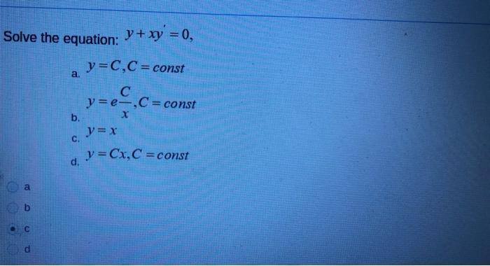 Solved Quation Y−y′ Yx2 Xy′ Y C X 1x 1 C Const Y Xc−4x3 C