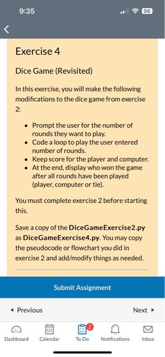 Dice Game (Revisited) In this exercise, you will make | Chegg.com
