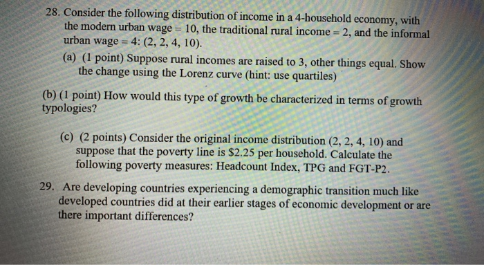 Solved 28. Consider the following distribution of income in | Chegg.com