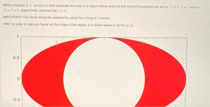 Solved Write a function S=area1(a) that computes the area of | Chegg.com