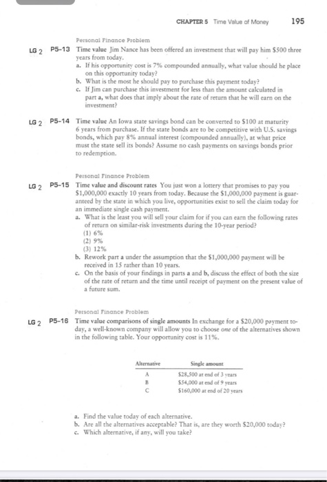 Solved CHAPTER 5 Time Value of Money 195 LG 2 P5-13 Personal | Chegg.com