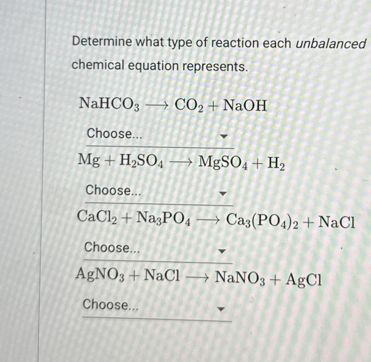 High Quality SOLUTION Determine what type of reaction each unbalanced ...