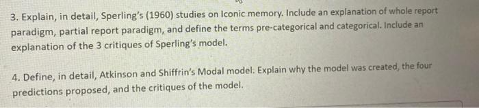 3. Explain, in detail, Sperling's (1960) studies on | Chegg.com