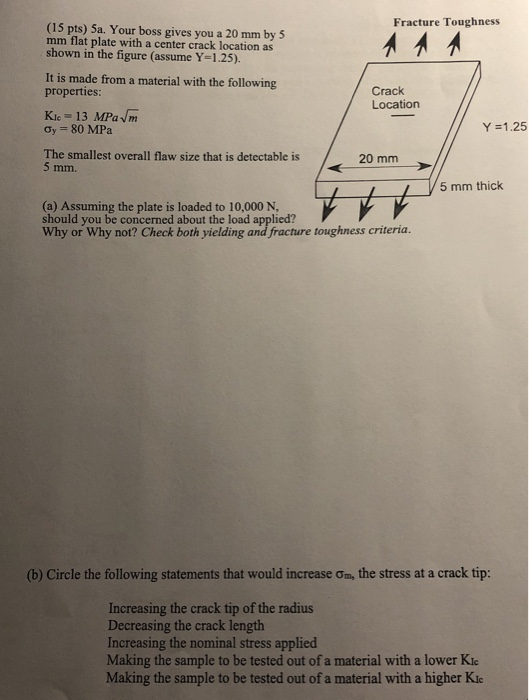 Solved Fracture Toughness (15 pts) 5a. Your boss gives you a