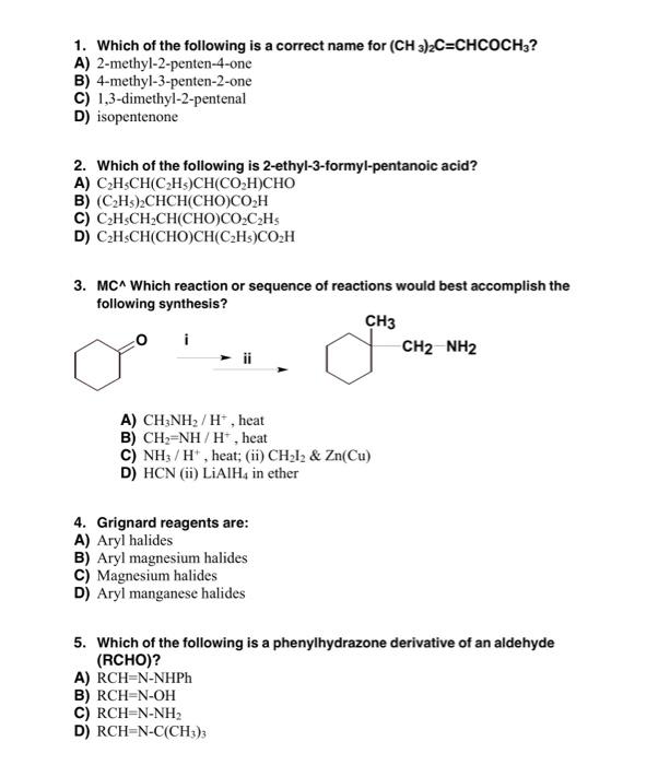 Solved 1. Which of the following is a correct name for | Chegg.com