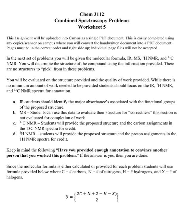 Solved Chem 3112 Combined Spectroscopy Problems Worksheet 5 | Chegg.com