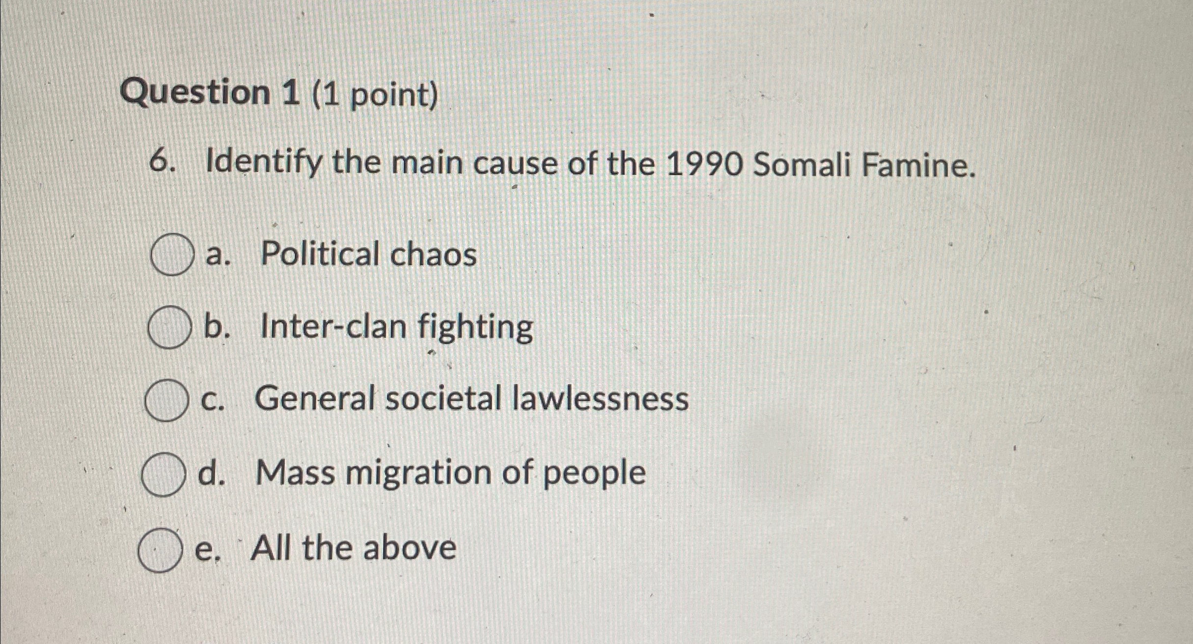 Solved Question 1 (1 ﻿point)6. ﻿Identify the main cause of | Chegg.com