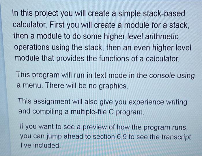 Solved In This Project You Will Create A Simple Stack-based | Chegg.com