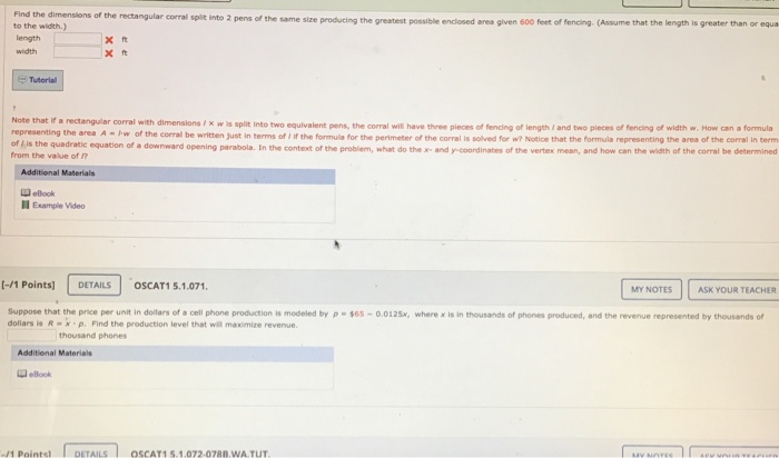 Solved Find the dimensions of the rectangular corral split | Chegg.com