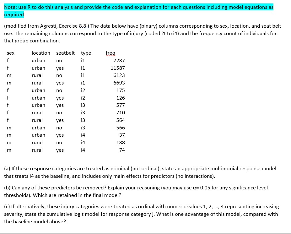 Baseline Model R Code Solved Note: use R to do this analysis and provide the code | Chegg.com