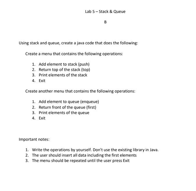 Solved Using stack and queue, create a java code that does | Chegg.com