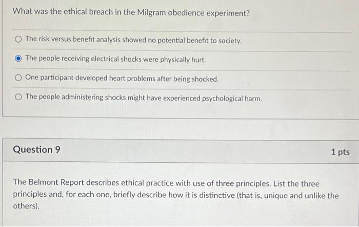 milgram experiment ethical issues quizlet