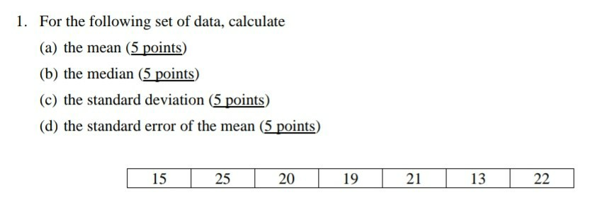 Solved 1. For the following set of data, calculate (a) the | Chegg.com