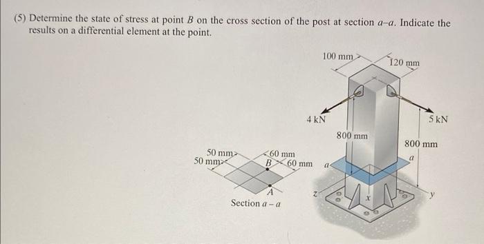Solved (5) Determine the state of stress at point B on the | Chegg.com