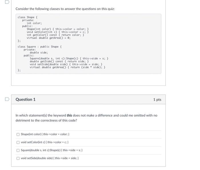 Solved Consider the following classes to answer the | Chegg.com