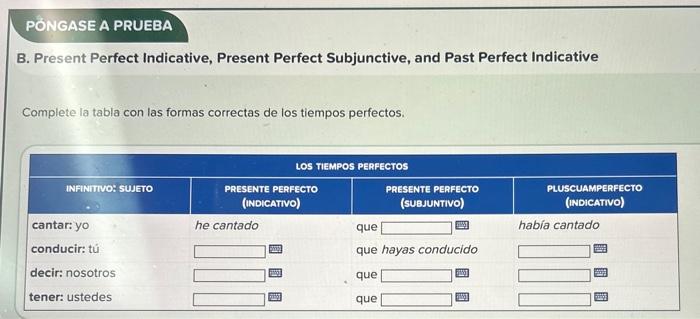 B. Present Perfect Indicative, Present Perfect | Chegg.com