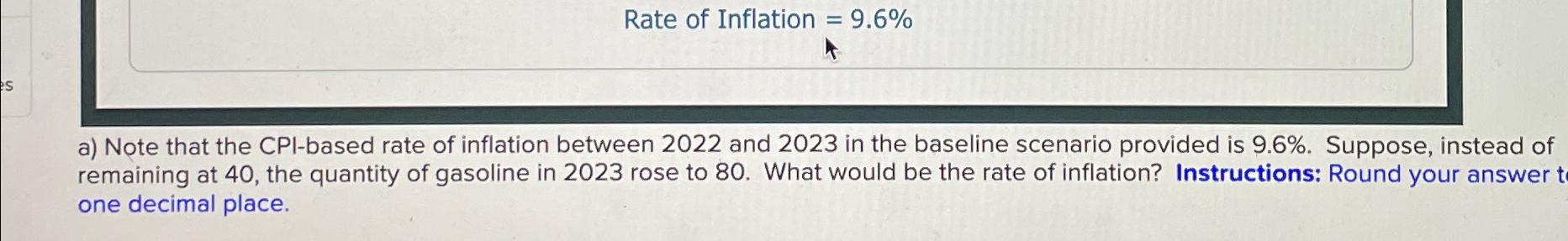 Solved Rate of Inflation =9.6%a) ﻿Note that the CPI-based | Chegg.com