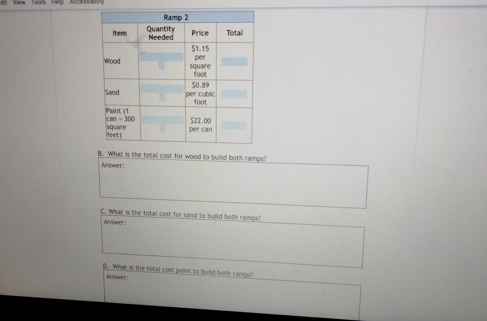 Solved E. What Is The Surface Area Of The Ramp That Will Be 