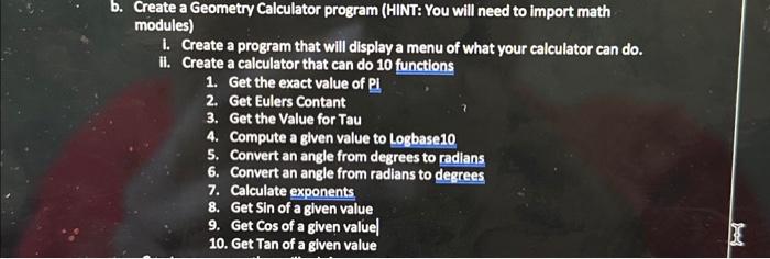 Solved B. Create A Geometry Calculator Program (HINT: You | Chegg.com