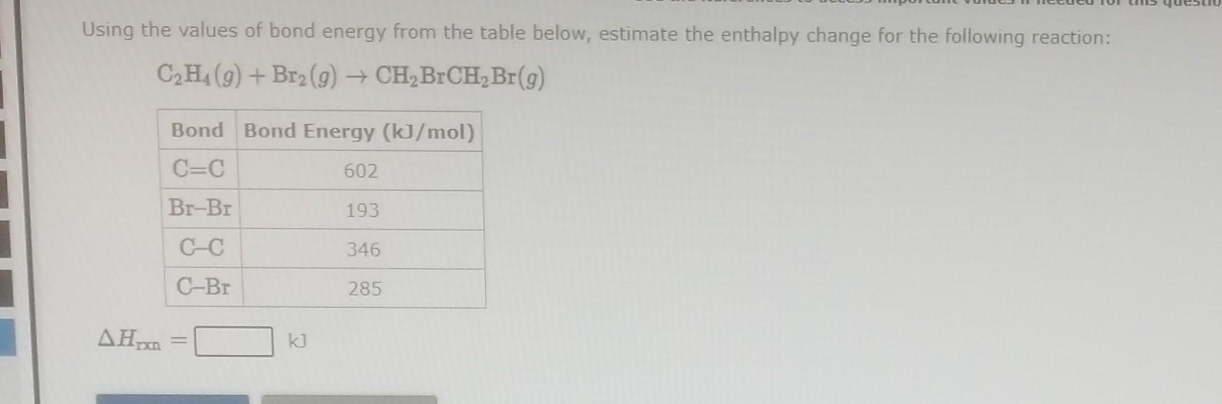 Using average bond enthalpies linked above Chegg