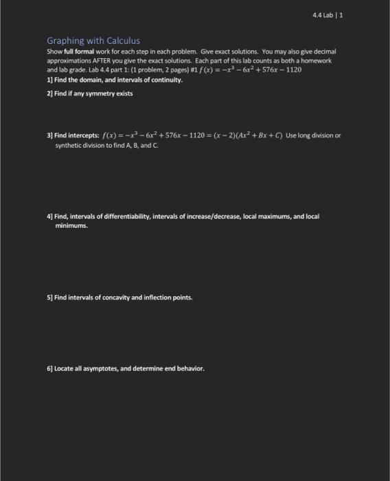 Solved Graphing with Calculus Show full formal work for each | Chegg.com