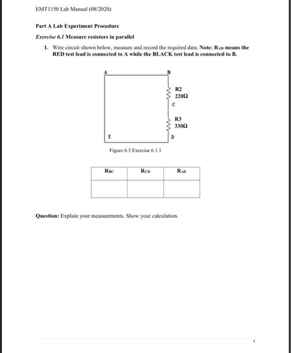 Solved EMT1150 Lab Manual (08/2020) Part A Lab Experiment | Chegg.com