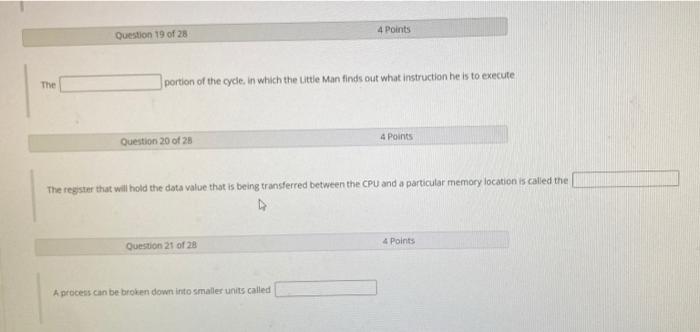 Solved 4 Points Question 19 of 28 The portion of the code in | Chegg.com