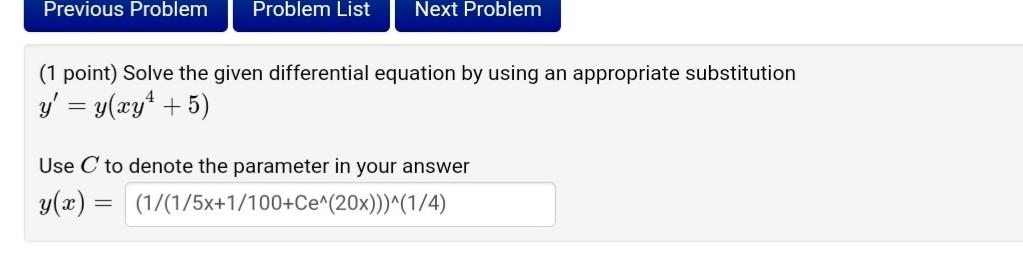 Solved ( 1 point) Solve the given differential equation by | Chegg.com