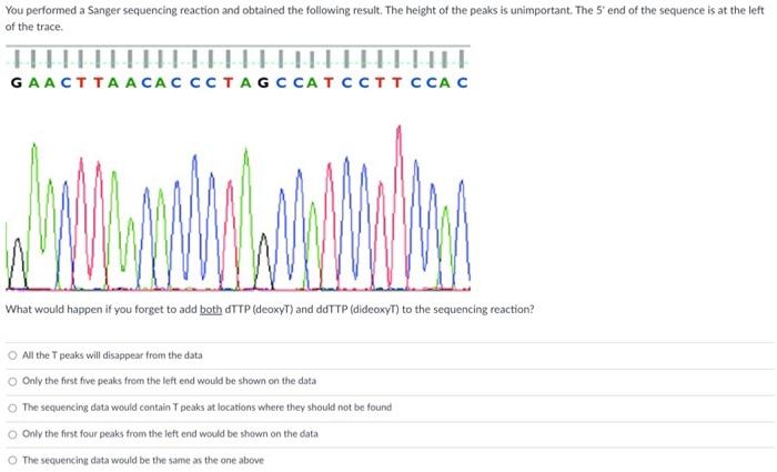 Solved You performed a Sanger sequencing reaction and | Chegg.com