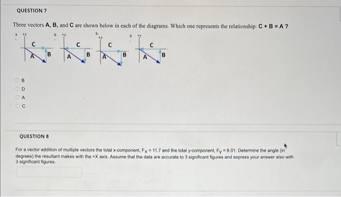 Solved Three Vectors A,B, And C Are Shown Below In Each Of | Chegg.com