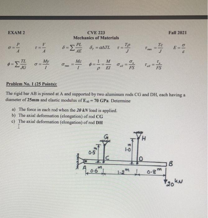Solved EXAM 2 Fall 2021 CVE 223 Mechanics of Materials PL Tp | Chegg.com