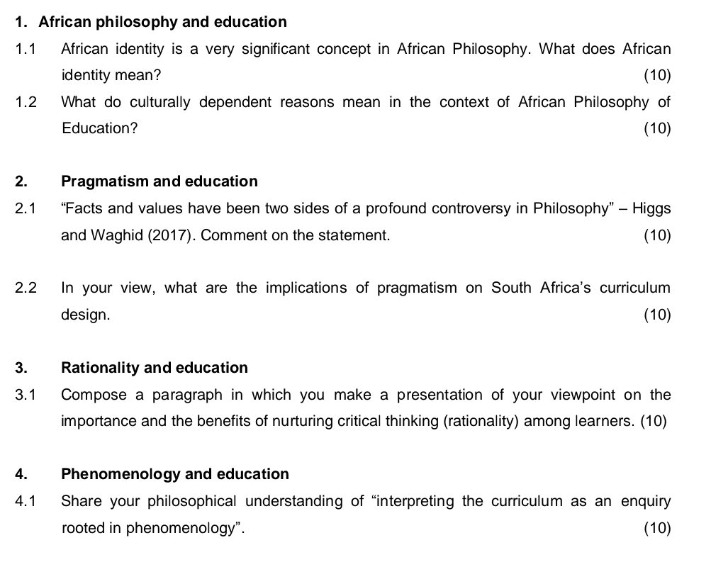Solved African Philosophy And Education1 1 ï African Identity Chegg