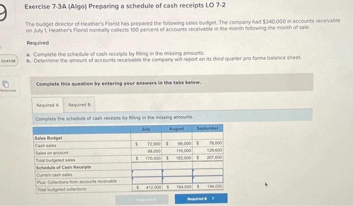 Solved 3 Exercise 7-3A (Algo) Preparing A Schedule Of Cash | Chegg.com