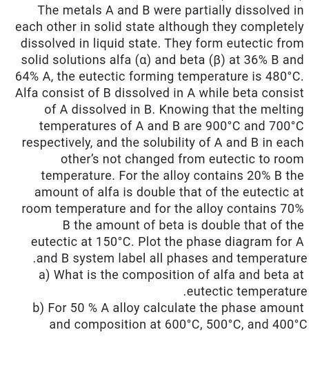 Solved The Metals A And B Were Partially Dissolved In Each | Chegg.com