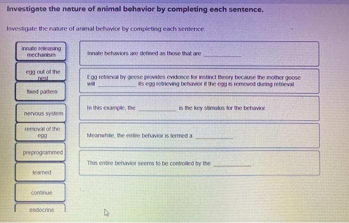 Solved Investigate the nature of animal behavior by | Chegg.com