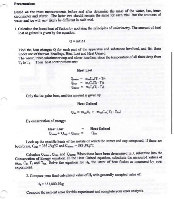 Solved Latent Heat Of Fusion Lab Instructions In This Lab Chegg