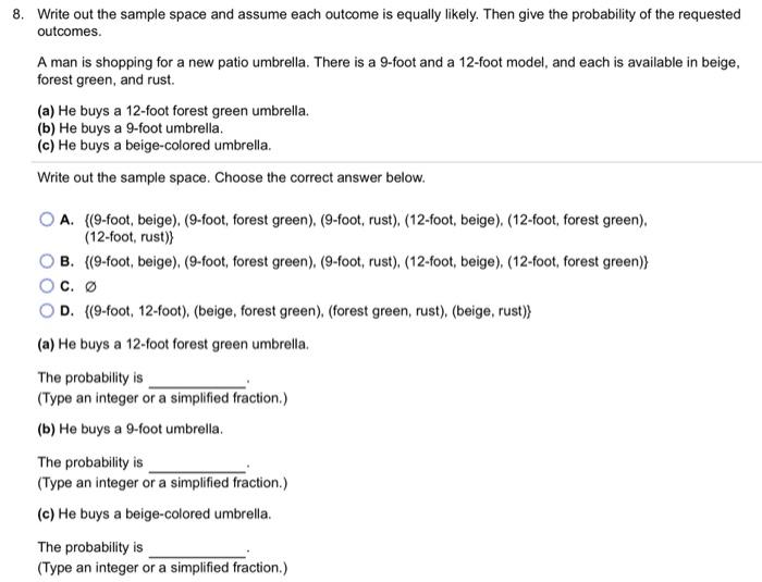 Solved 8. Write out the sample space and assume each outcome | Chegg.com