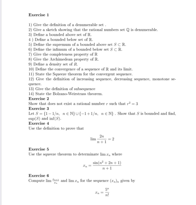 Solved Exercise 1 1) Give the definition of a denumerable | Chegg.com