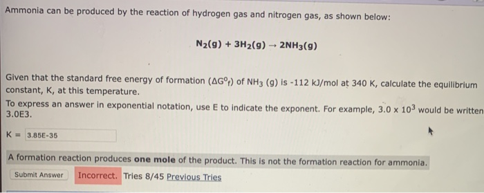 Solved Ammonia can be produced by the reaction of hydrogen | Chegg.com