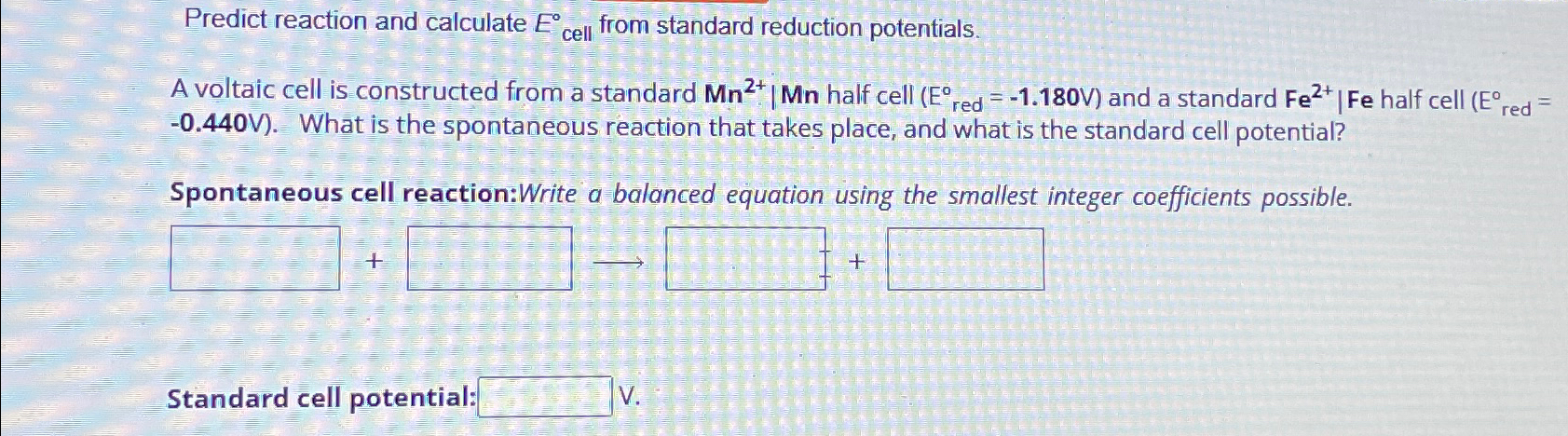 Predict reaction and calculate Ecell ° ﻿from standard | Chegg.com