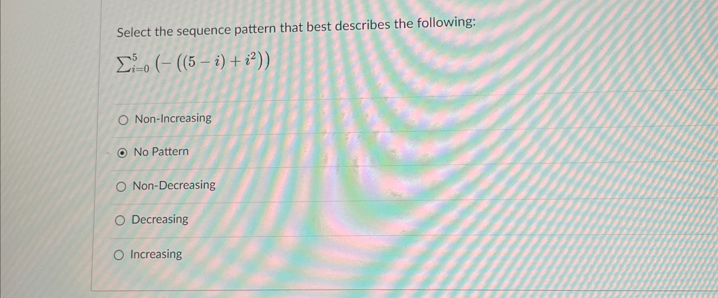 Solved Select the sequence pattern that best describes the | Chegg.com