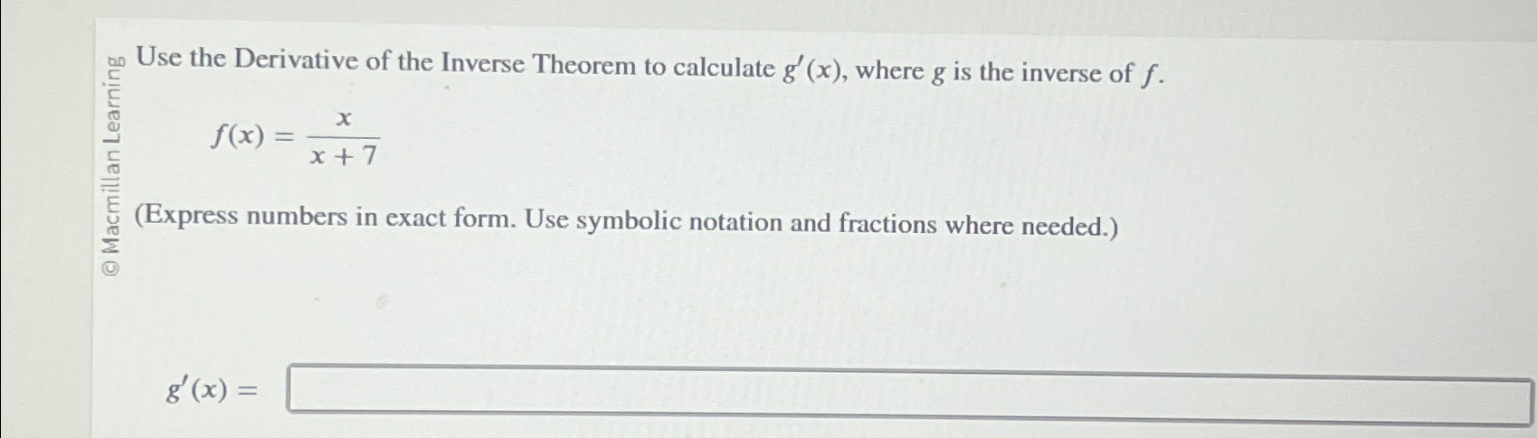 Solved Use the Derivative of the Inverse Theorem to | Chegg.com