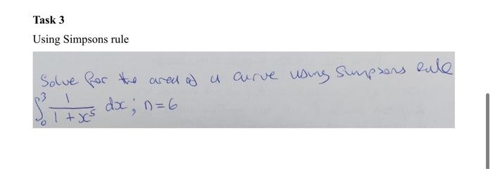 Solved Task 3 Using Simpsons rule Solve for the area of a | Chegg.com